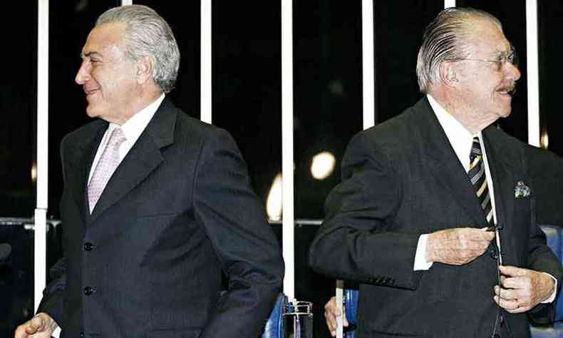 Michel Temer, ltimo presidente da Repblica pelo MDB, e Jos Sarney, o primeiro, em encontro no Congresso Nacional, em 2010 (foto: CRISTINA GALLO/AGNCIA SENADO)
