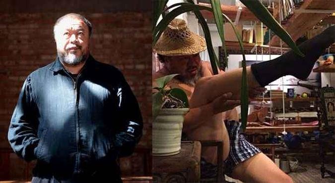 Ativista chin�s Ai Weiwei iniciou com uma foto no Instagram e centenas agora o imitam(foto: GOH CHAI HIN/AFP e Ai Weiwei/Instagram)
