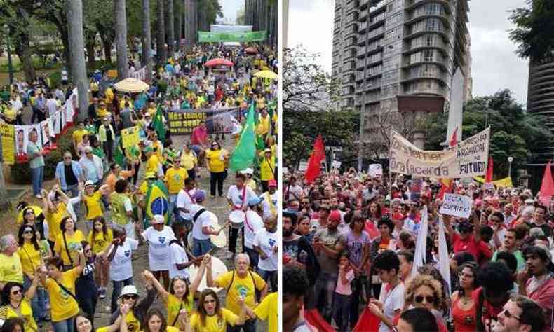 Manifestaes pr e contra o impeachment da presidente afastada Dilma Rousseff neste domingo em BH(foto: Lo Rodrigues/Agncia Brasil )