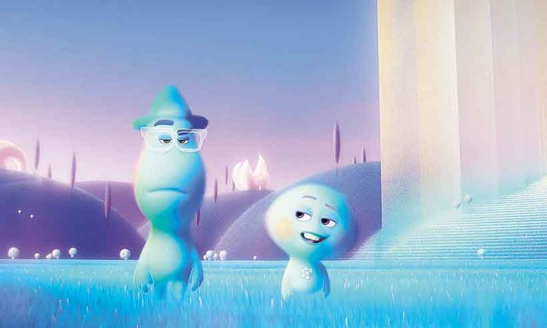 Ao deixar seu corpo, Joe conhece a divertida 22, a alma que nunca encarnou(foto: Disney/Pixar/divulgaçã) Joe e 22, personagens da animação Soul