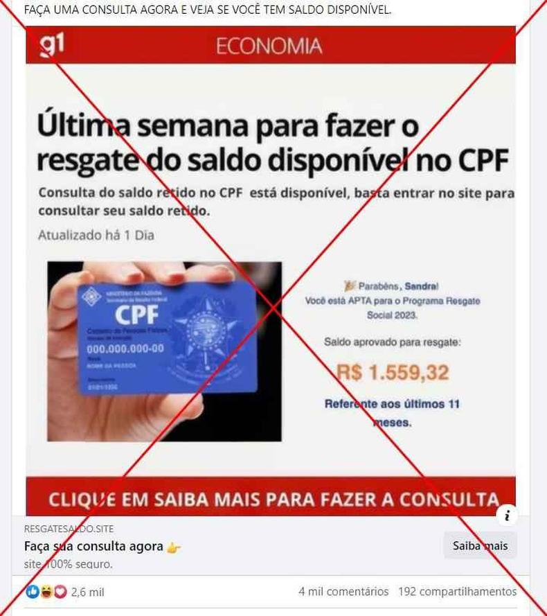 Captura de tela feita em 10 de agosto de 2023 de uma publicao no Facebook