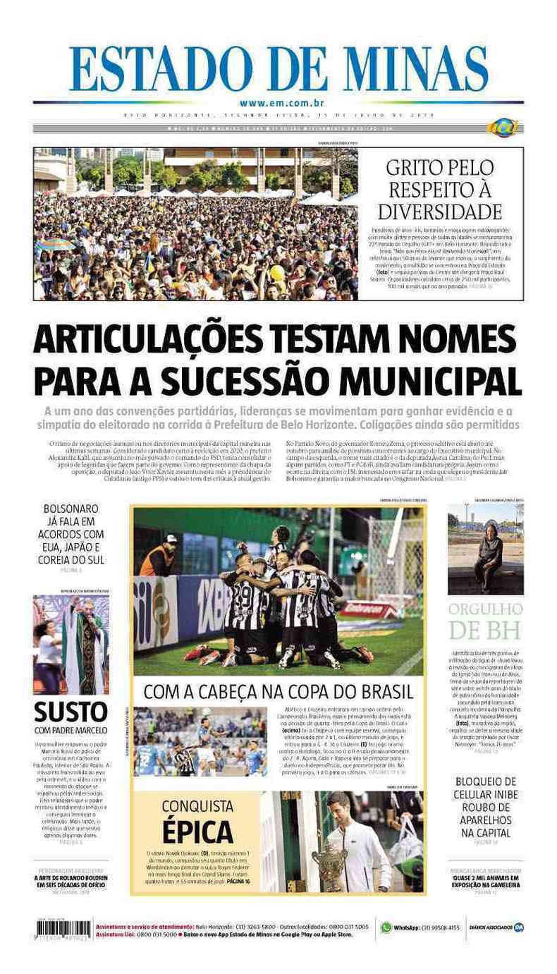 Confira a Capa do Jornal Estado de Minas do dia 15/07/2019(foto: Estado de Minas)