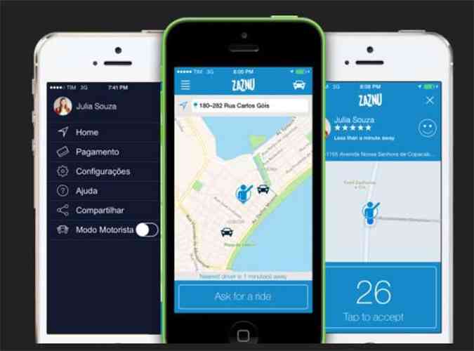 O app Zaznu permite solicitar e oferecer caronas a desconhecidos: em tese, pagamento  opcional(foto: Zaznu/Divulgao)