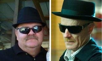 Assim como o personagem da s�rie, Bell tamb�m era conhecido pela pol�cia por distribuir metanfetamina com alto grau de pureza(foto: Montagem - Sheli Muniz/Reprodu��o/Twitter e AMC/Divulga��o)