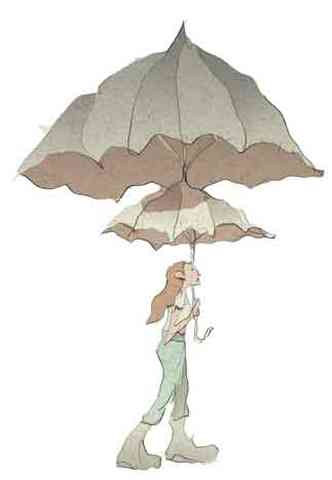Menina com dois guarda chuvas