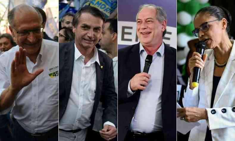 Geraldo Alckmin, Jair Bolsonaro, Ciro Gomes e Marina Silva participaram de entrevistas no Jornal Nacional(foto: AFP)