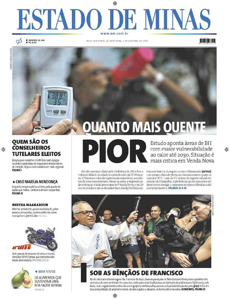 Confira a Capa do Jornal Estado de Minas do dia 10/08/2023