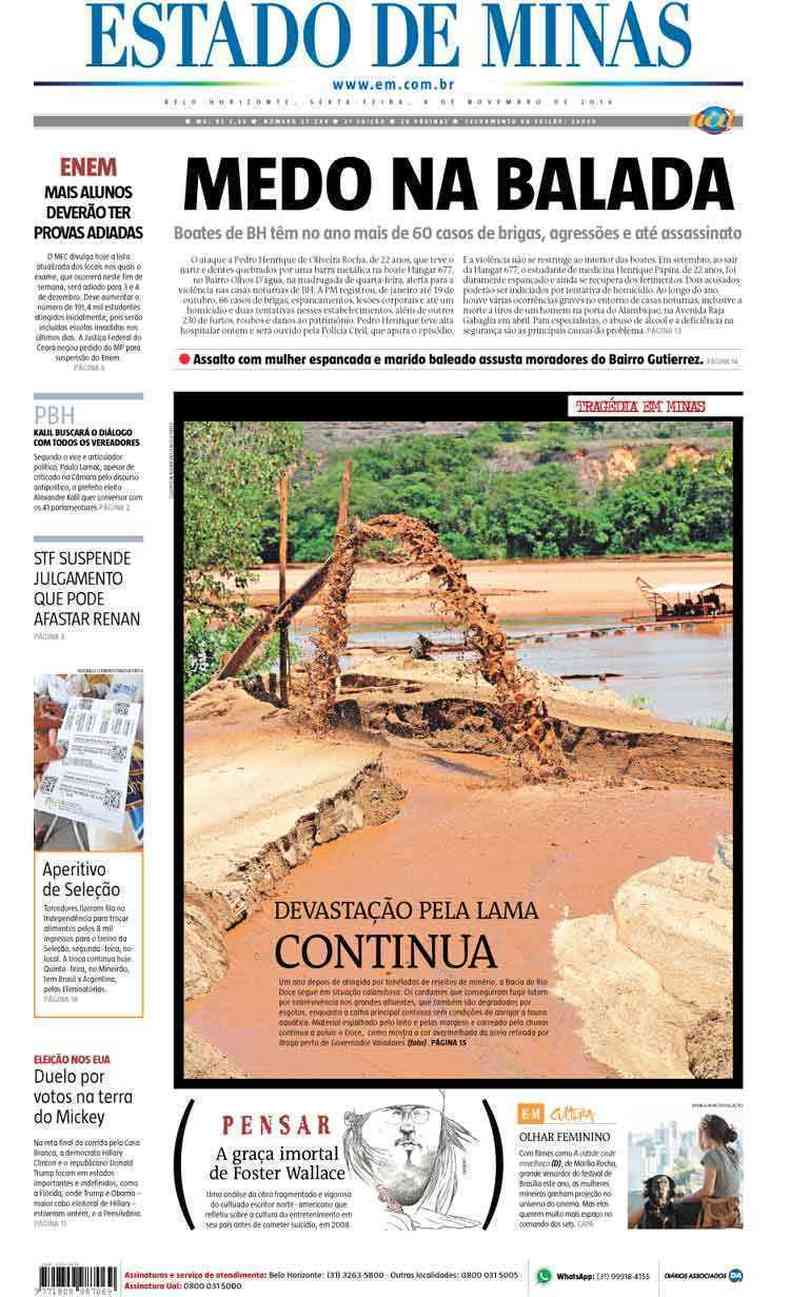 Confira a Capa do Jornal Estado de Minas do dia 04/11/2016