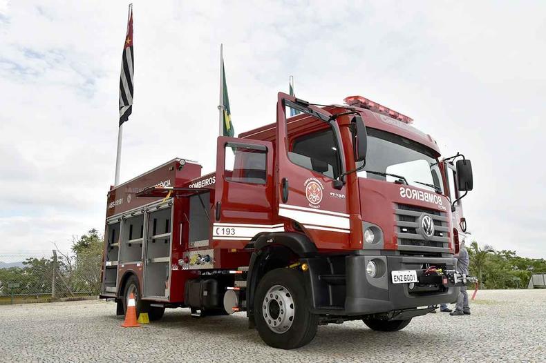 O ocorrido deixou 9 feridos com ferimentos de primeiro e segundo grau(foto: Reprodução/PMJ) Caminhão do Corpo de Bombeiros de Jundiaí