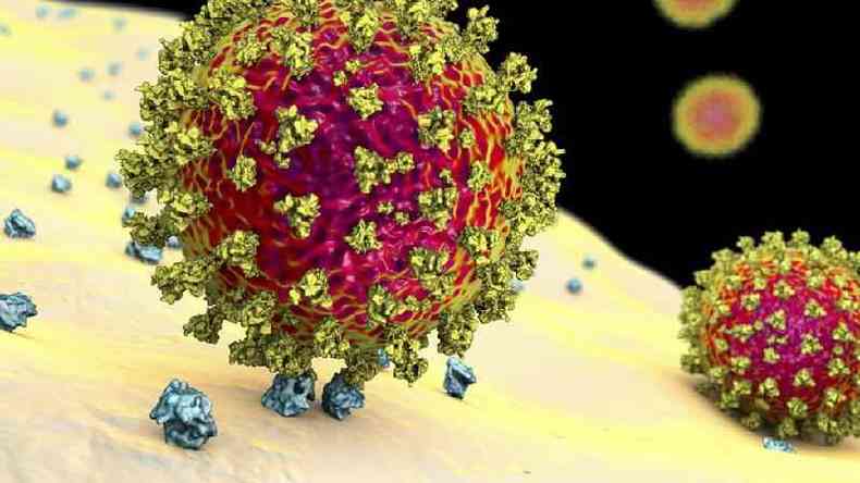 Ilustrao de coronavrus atacando clula; para pesquisadora, pandemia colocou cincia e sociedade 'mais prximas do que nunca'(foto: Getty Images)