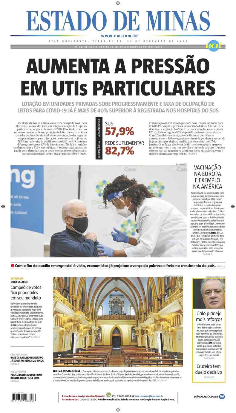 Confira a Capa do Jornal Estado de Minas do dia 22/12/2020(foto: Estado de Minas)