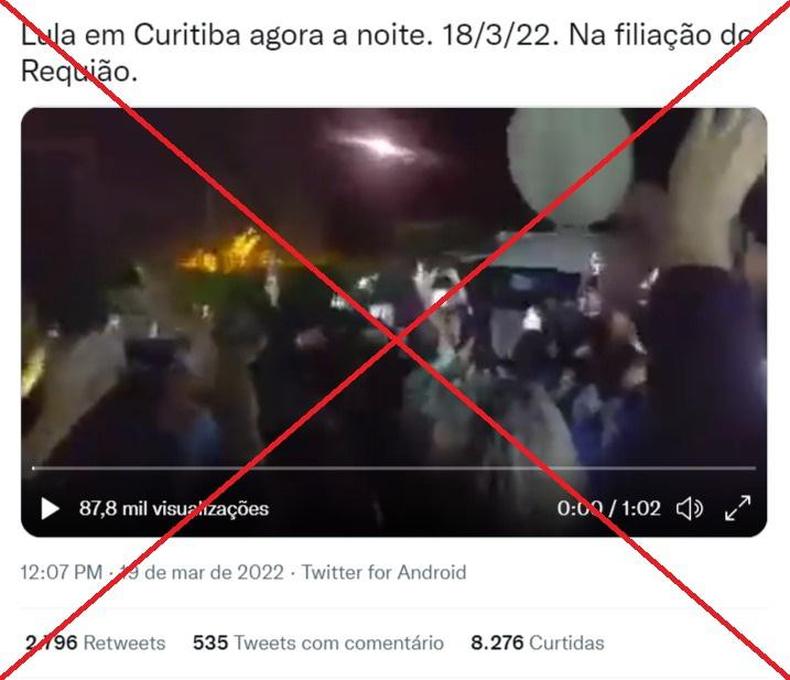 Captura de tela feita em 21 de maro de 2022 de uma publicao no Twitter 