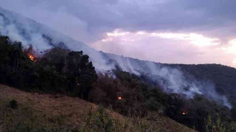 Fogo na mata da serra do Mirante de So Miguel