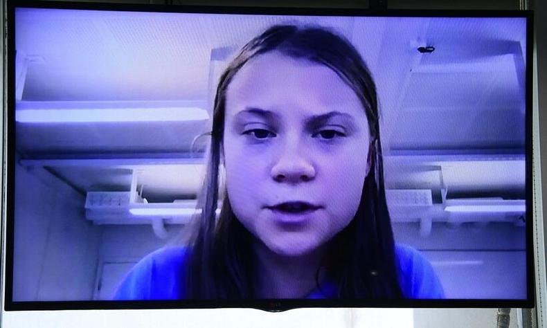 Ativista ambiental sueca Greta Thunberg, em pronunciamento via videoconfer�ncia
