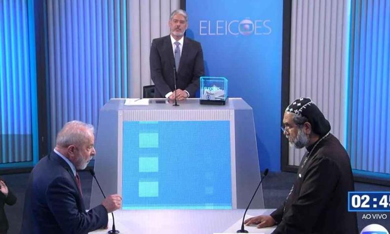 Debate na TV Globo com Lula, Padre Kelmon e o apresentador William Bonner