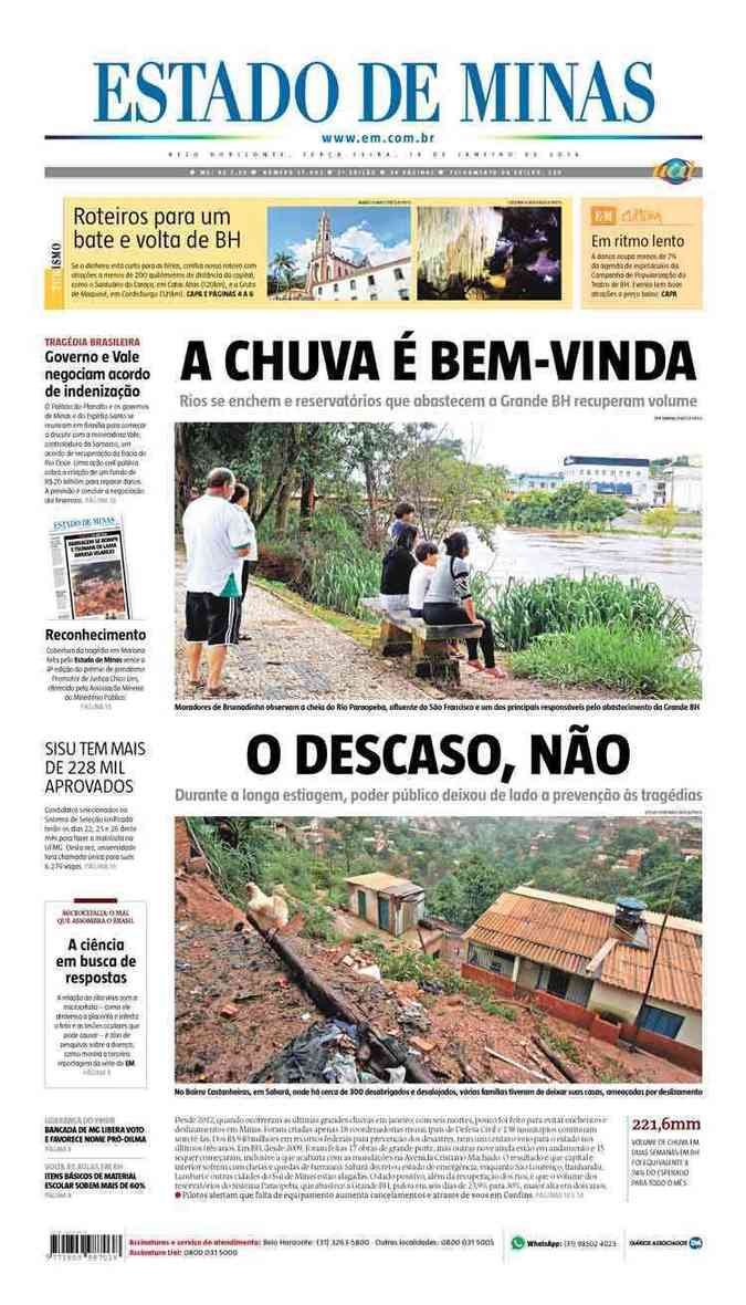 Confira a Capa do Jornal Estado de Minas do dia 19/01/2016