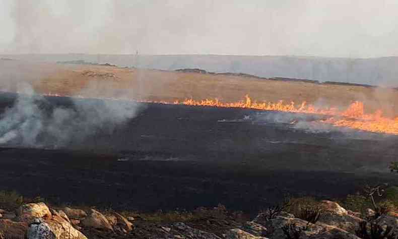 Mais de 20 mil hectares do Parque Nacional da Serra da Canastra foram consumidos por um incndio(foto: Corpo de Bombeiros/ Divulgao)