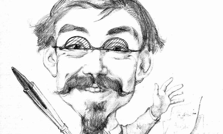 Autocaricatura do pintor Pedro Amrico, que se retratou dentro de uma cartola

