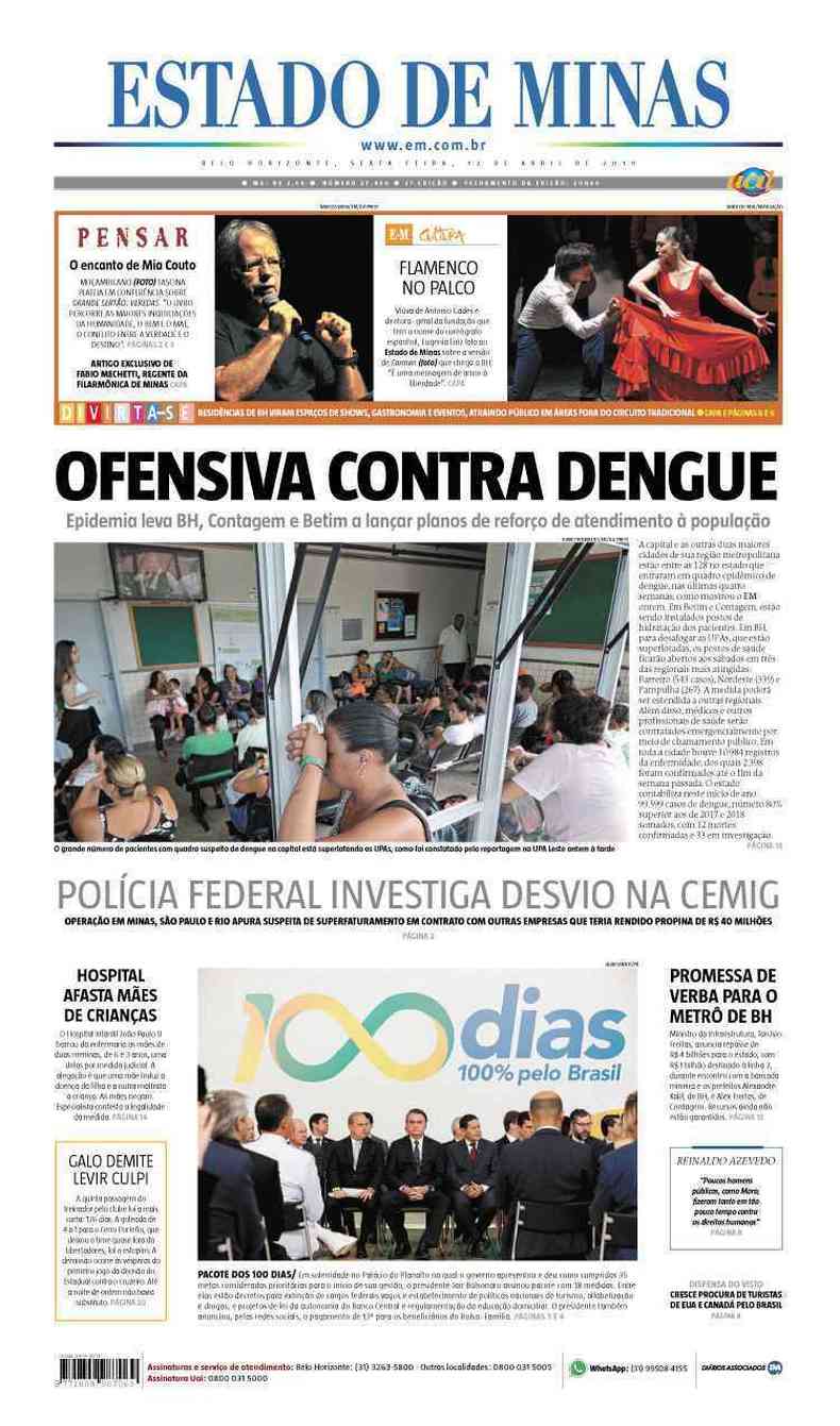 Confira a Capa do Jornal Estado de Minas do dia 12/04/2019(foto: Estado de Minas)