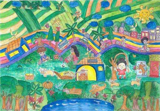 Pintura ganhadora do Concurso Internacional de Pintura Infantil sobre Meio Ambiente(foto: Divulgação ONU) Pintura ganhadora do Concurso Internacional de Pintura Infantil sobre Meio Ambiente(foto: Divulgação ONU)