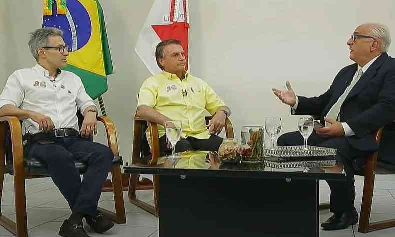 Governador Romeu Zema (Novo) e o presidente Jair Bolsonaro (PL) foram entrevistados pelo jornalista Ricardo Carlini