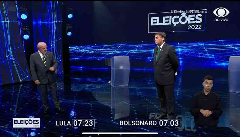 Lula e Bolsonaro no debate da Tv Band