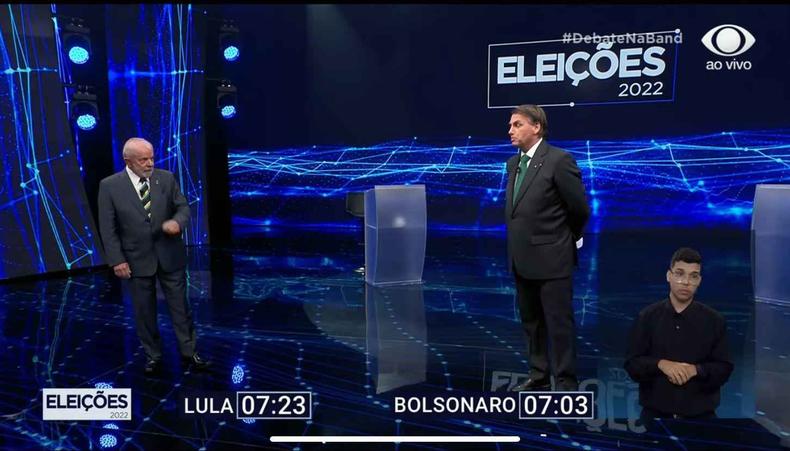 Lula e Bolsonaro no debate da Tv Band