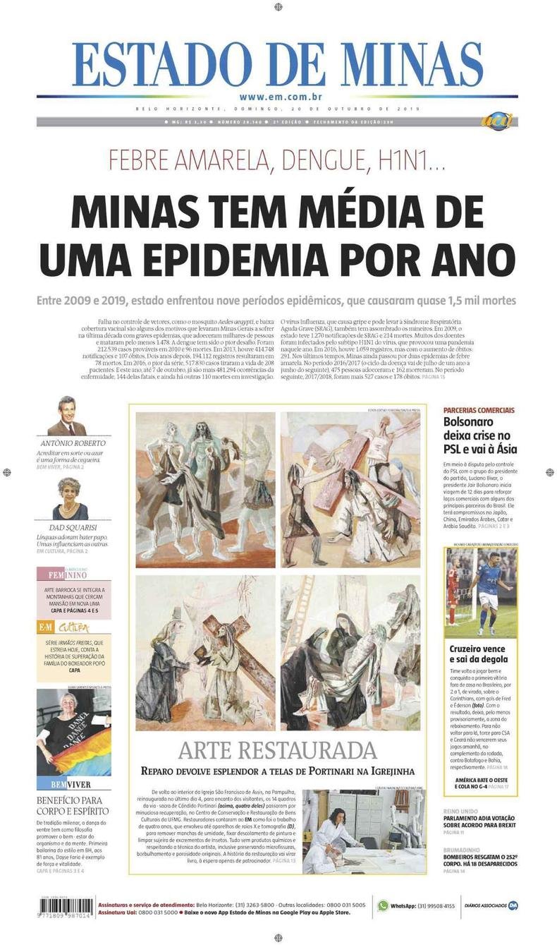 Confira a Capa do Jornal Estado de Minas do dia 20/10/2019(foto: Estado de Minas)