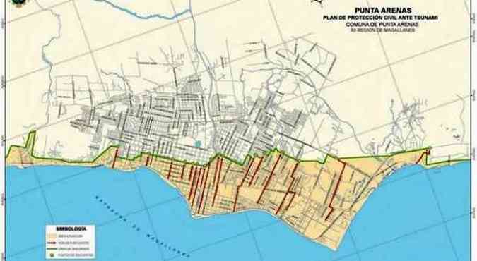 Plano de evacuao da cidade porturia de Punta Arenas(foto: Reproduo/www.cooperativa.cl)