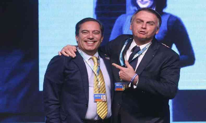 Os presidentes da Caixa Econômica Federal, Pedro Guimarães e da república, Jair Bolsonaro(foto: Antônio Cruz/ Agência Brasil)