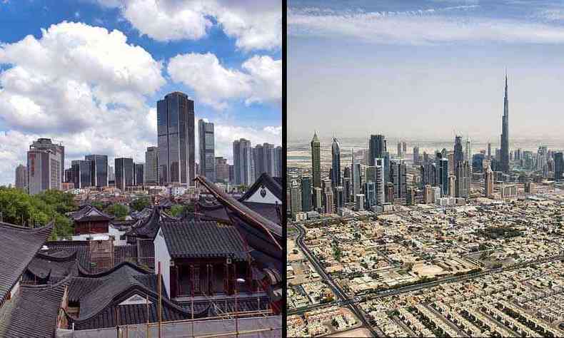 Imagens de Xangai (E) e Dubai(foto: Pixabay e Wikipedia)