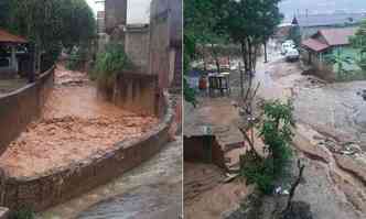 Nvel do Crrego Salgado, que passa por Resplendor, aumentou nas ltimas horas. Moradores de reas de risco comearam a sair de casa(foto: Reproduo internet/WhatsApp)