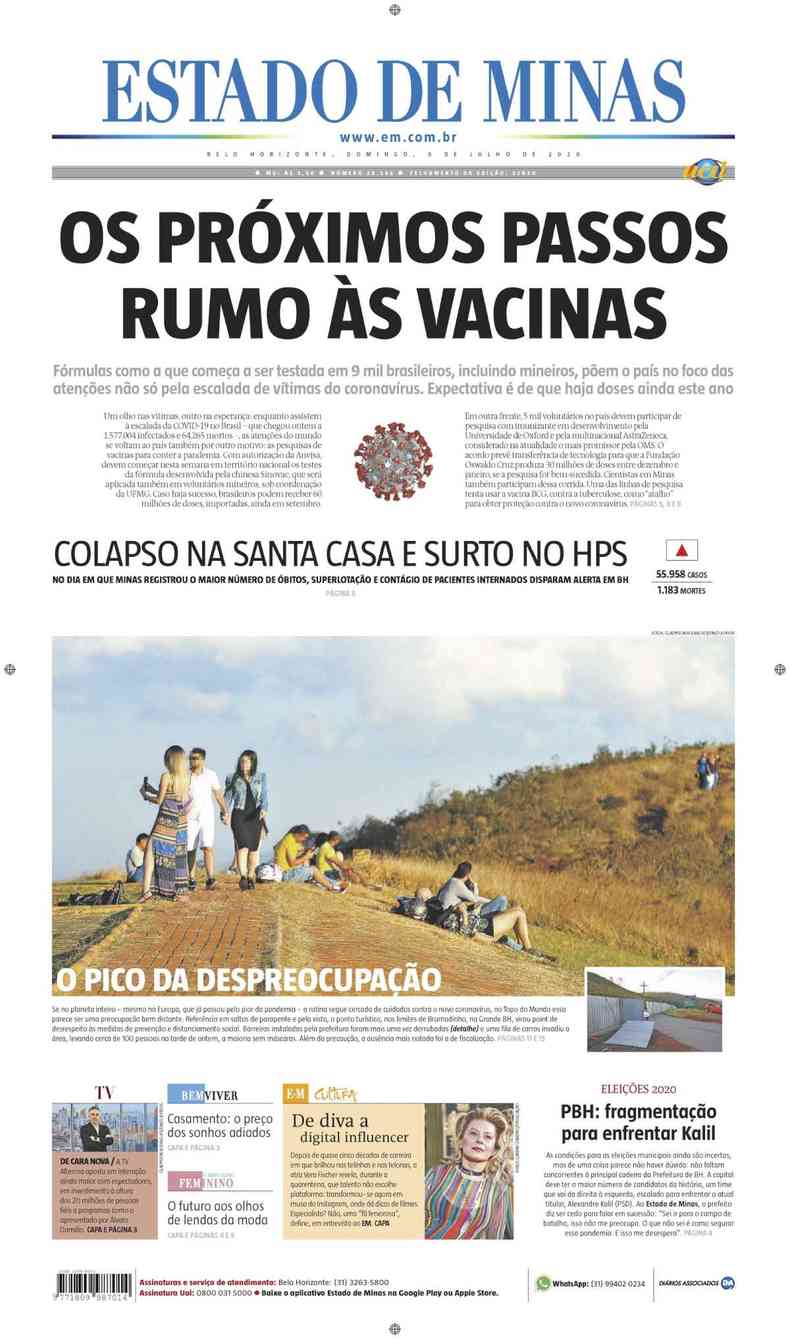 Confira a Capa do Jornal Estado de Minas do dia 05/07/2020(foto: Estado de Minas)