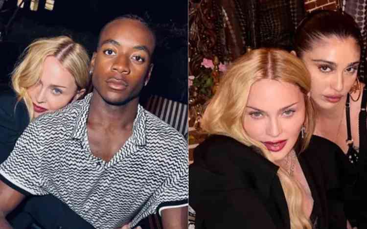 Madonna ao lado do filho David Banda Mwale Ciccone Ritchie e da filha, Lourdes Maria Ciccone Leon
