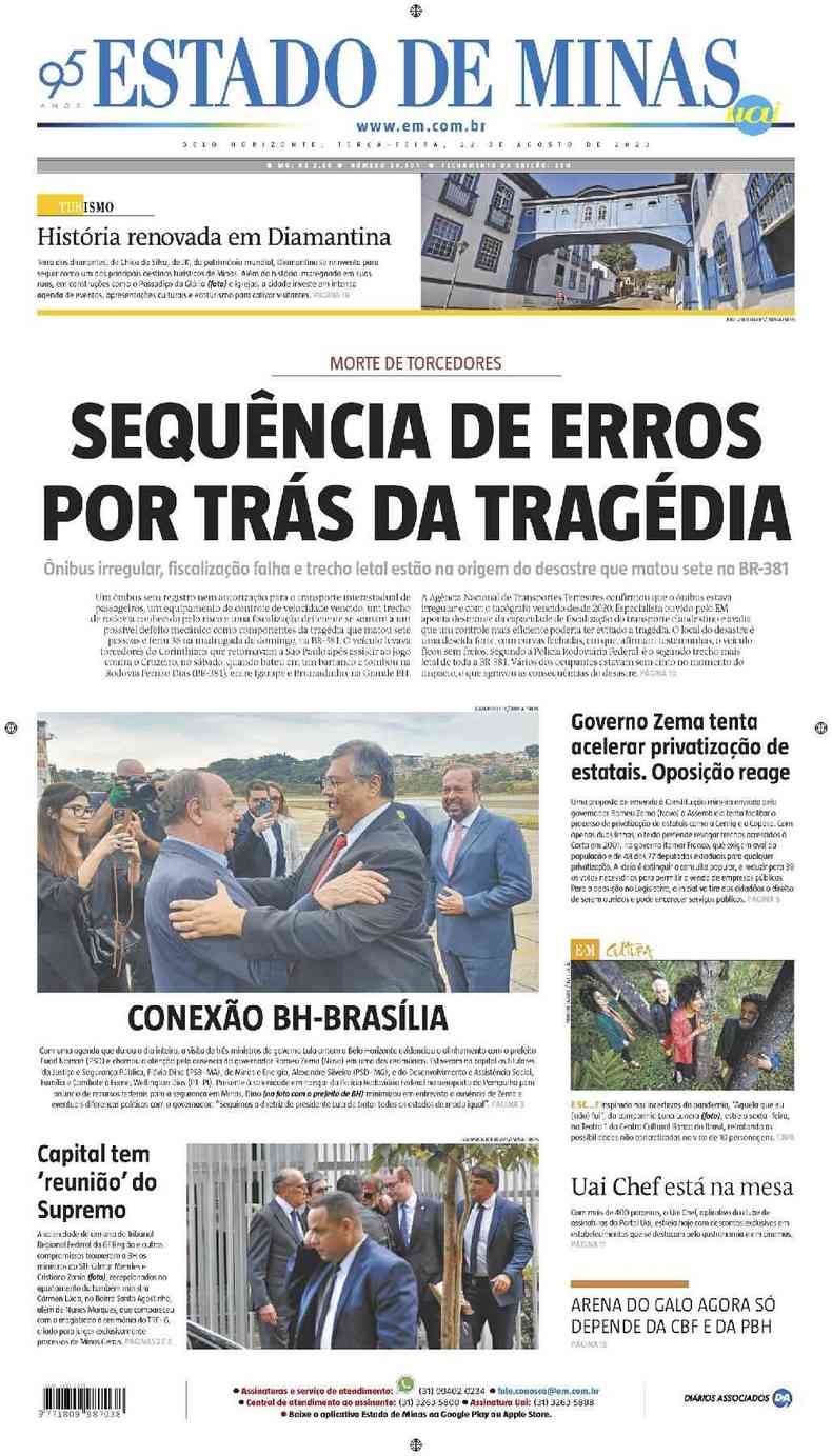 Confira a Capa do Jornal Estado de Minas do dia 10/08/2023