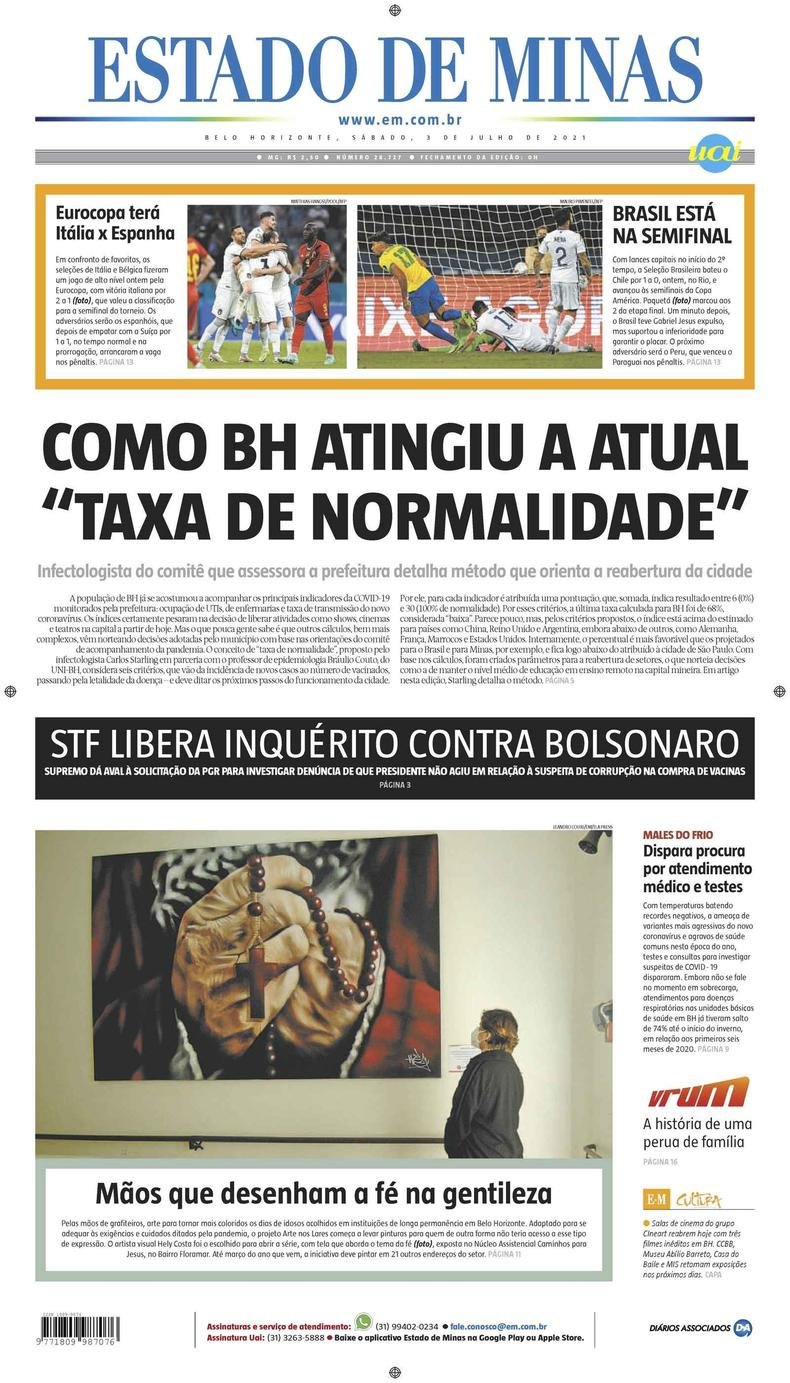 Confira a Capa do Jornal Estado de Minas do dia 03/07/2021(foto: Estado de Minas)