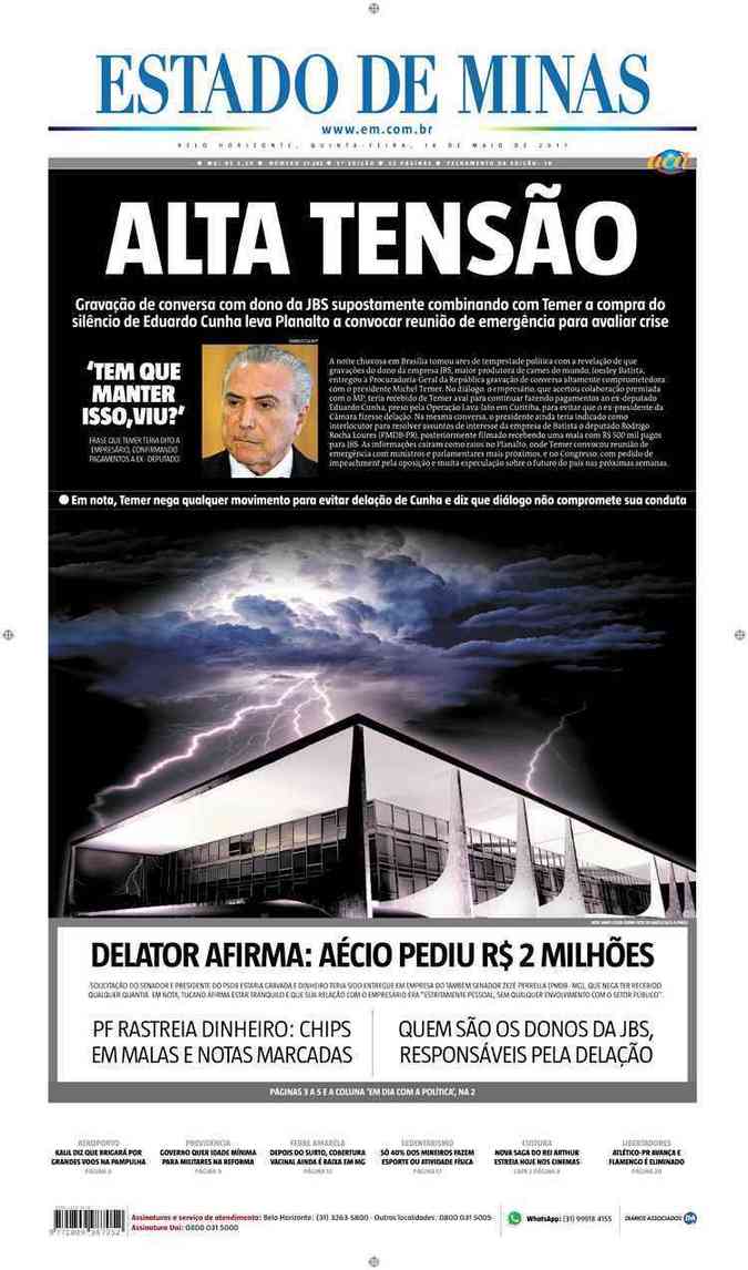 Confira a Capa do Jornal Estado de Minas do dia 18/05/2017