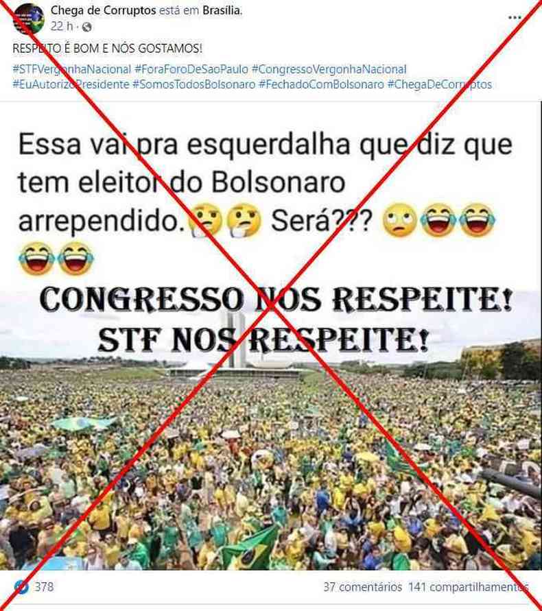 Captura de tela feita em 3 de maio de 2021 de uma publicao no Facebook