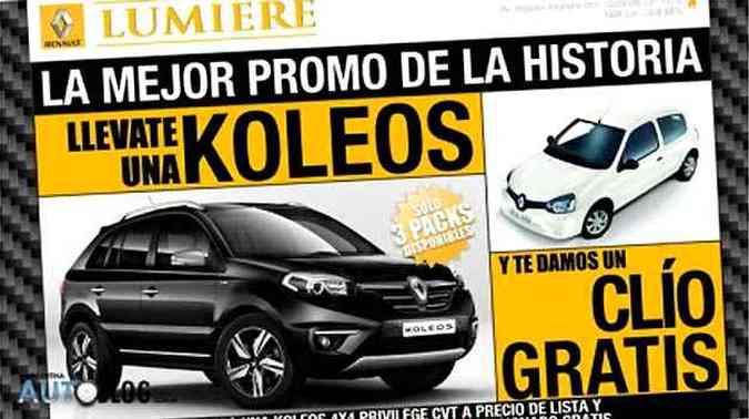 Para amenizar efeitos da alta dos impostos, Renault oferece um Clio de 'brinde' na compra do SUV Koleos(foto: Reproduo da Internet/ Autoblog Argentina )