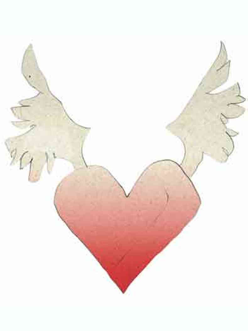 Ilustração de um coração carregado por dois pombos