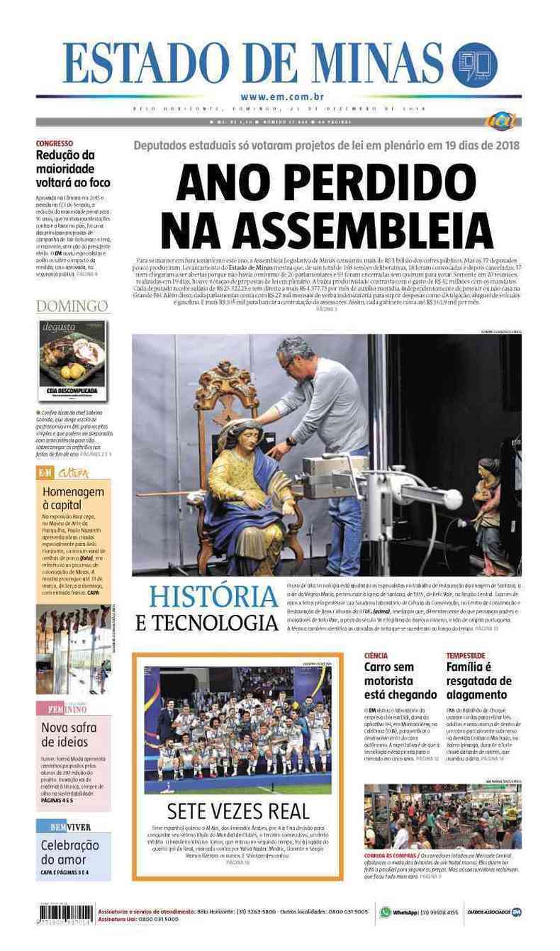Confira a Capa do Jornal Estado de Minas do dia 23/12/2018(foto: Estado de Minas)