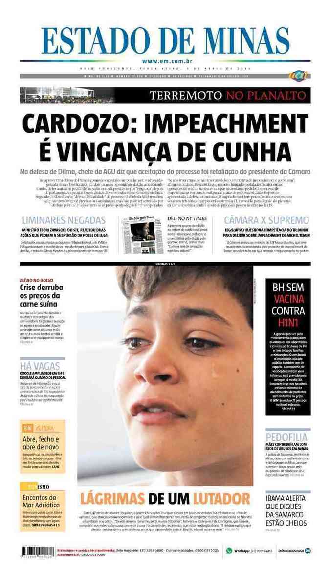 Confira a Capa do Jornal Estado de Minas do dia 05/04/2016
