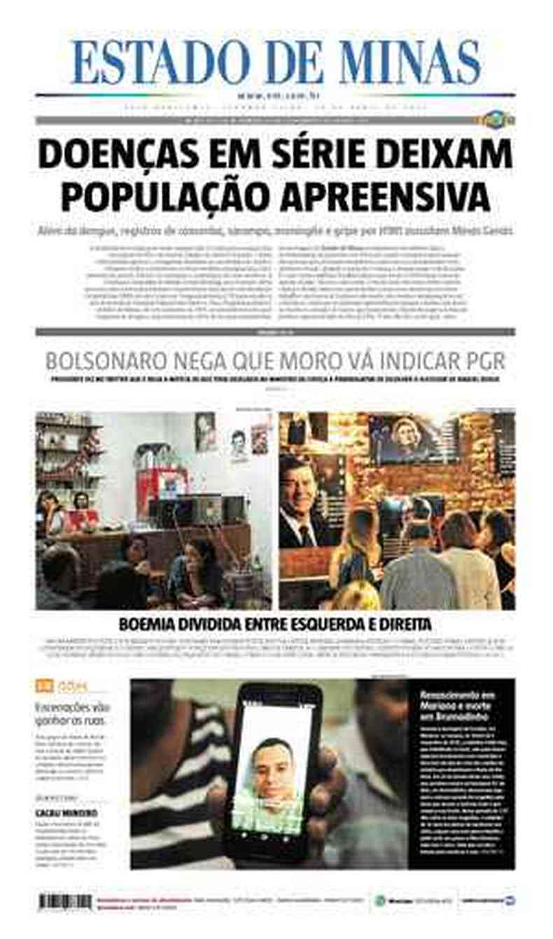 Confira a Capa do Jornal Estado de Minas do dia 29/04/2019(foto: Estado de Minas)