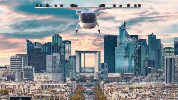 Imagem digital do VoloCity sobrevoando Paris
