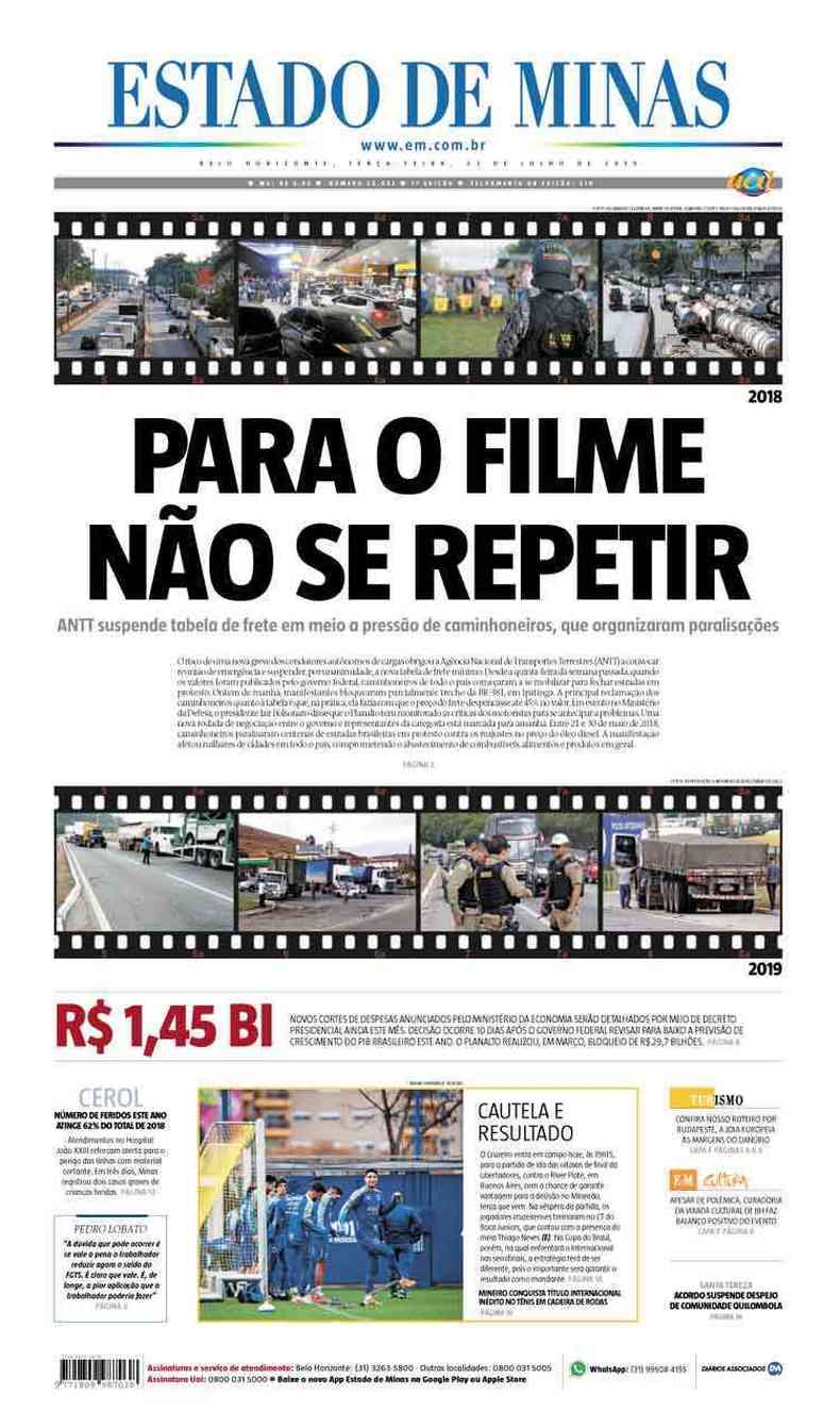 Confira a Capa do Jornal Estado de Minas do dia 23/07/2019(foto: Estado de Minas)