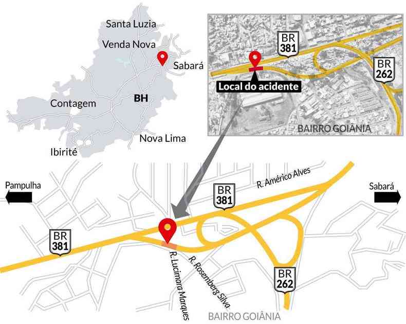 infografia do local do acidente no anel rodoviário de bh