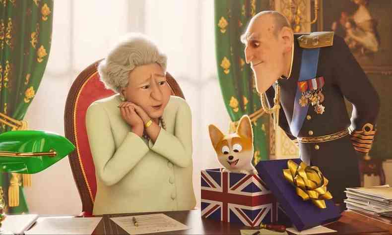 Rainha Elizabeth e seus cachorrinhos em desenho animado