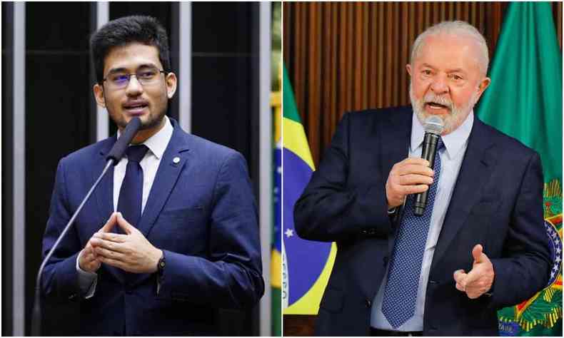 Montagem com Kim Kataguiri a esquerda e Lula a direita 