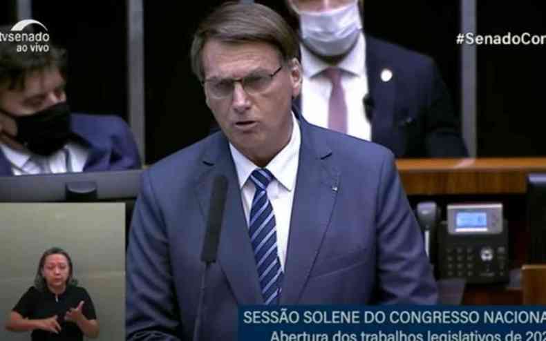 Bolsonaro discursa na Cmara dos Deputados; foto de reproduo de TV