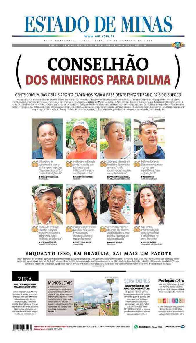 Confira a Capa do Jornal Estado de Minas do dia 29/01/2016